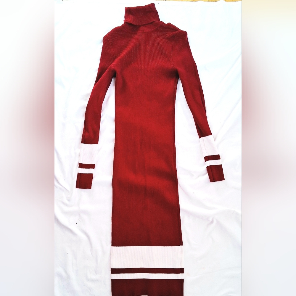 Pretty Guide Ribbed Turtle Neck Midi Burgundy Dress Size S - Picture 2 of 6